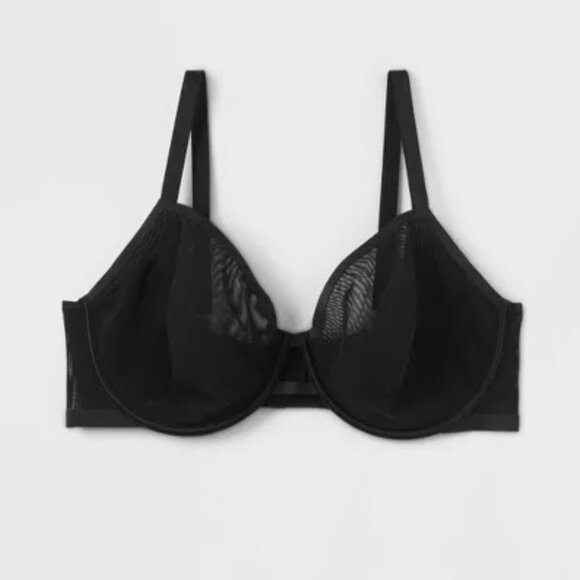 Auden Black Mesh Unlined Bra Sheer Underwire See-Through Demi Coverage Size 36D - Picture 15 of 15